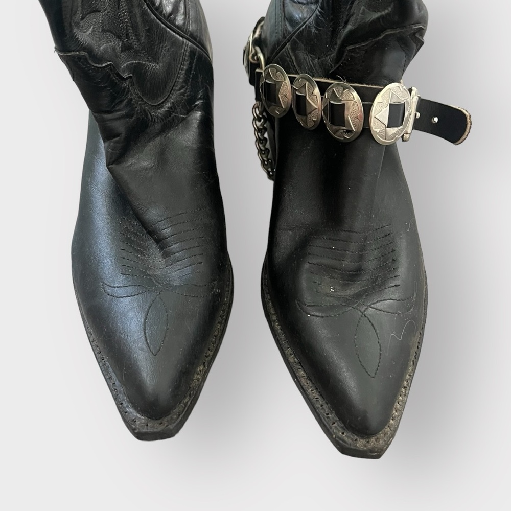 Justin Boots W2321 Black Western Boot - SIlver Boot Chain Boho, Women's Size 6 - Picture 9 of 11